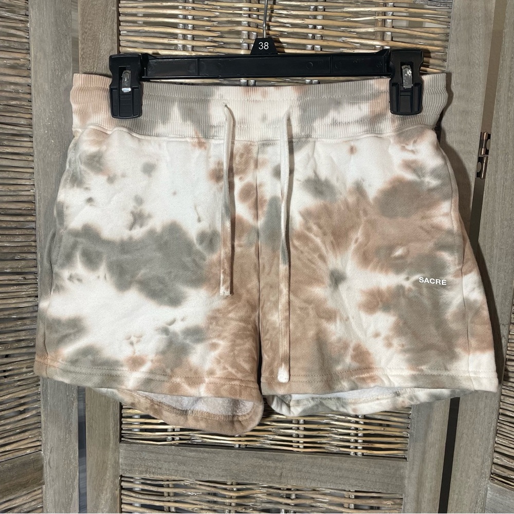 Women's Tie-Dye Athletic Shorts - Tan and Gray